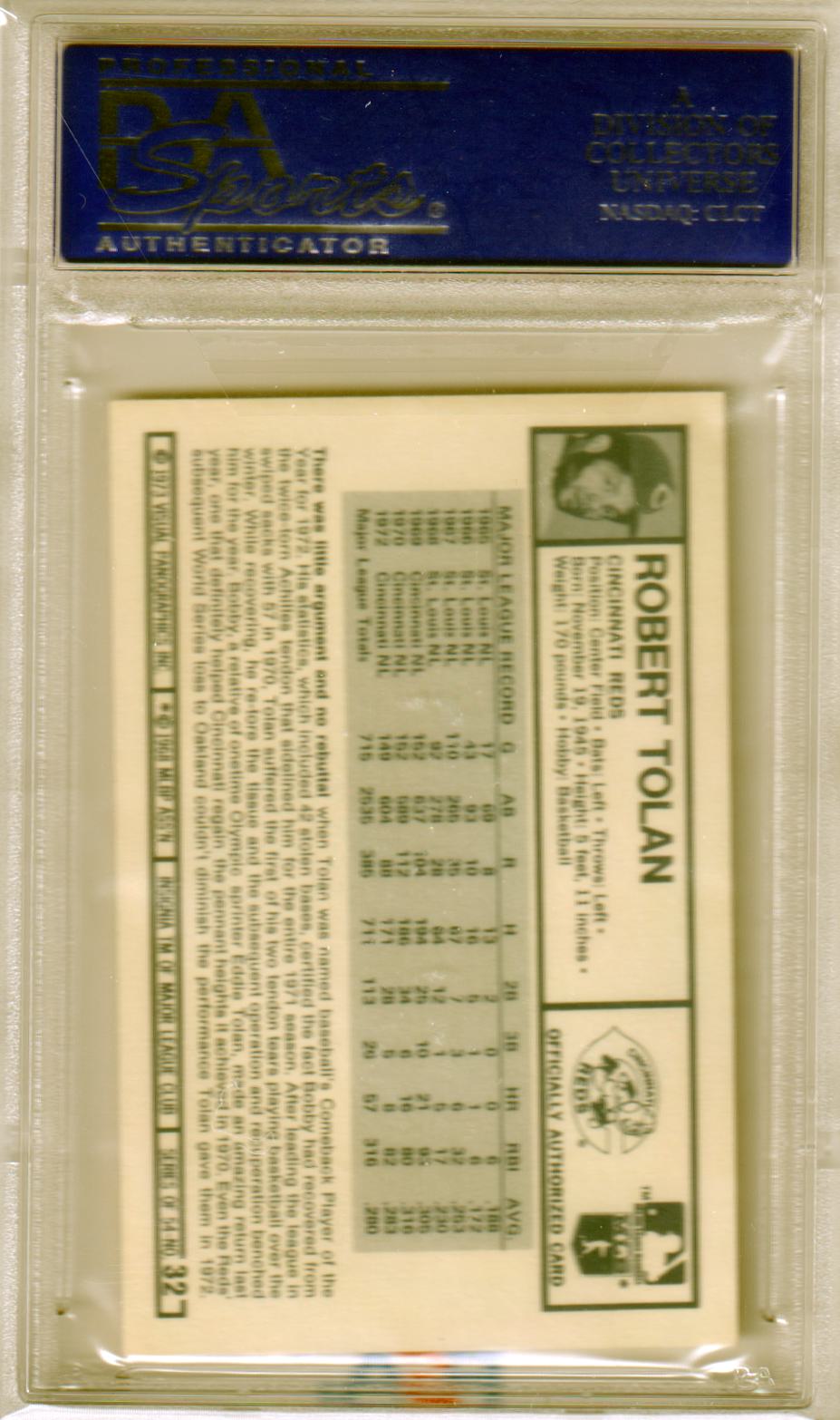 BOBBY TOLAN 1973 Kellogg's Pro Superstars #32 PSA 8 NM - MT - REDS - Columbia Hobby - Sports Card Boxes - Toploaders - Card Savers