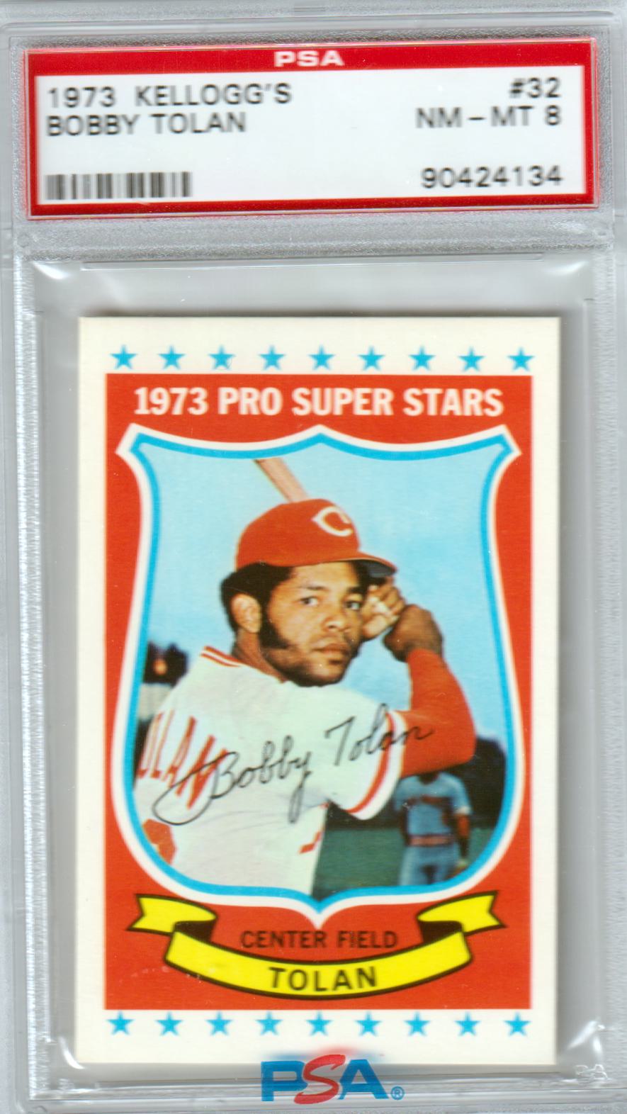 BOBBY TOLAN 1973 Kellogg's Pro Superstars #32 PSA 8 NM - MT - REDS - Columbia Hobby - Sports Card Boxes - Toploaders - Card Savers
