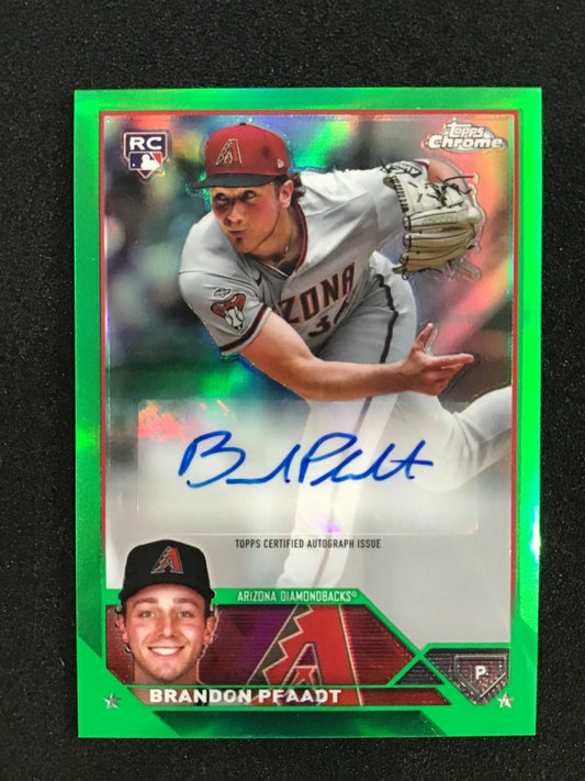 BRANDON PFAADT 2023 Topps Chrome RC Green Auto /99 #AC - BP SP Diamondbacks - Columbia Hobby - Sports Card Boxes - Toploaders - Card Savers