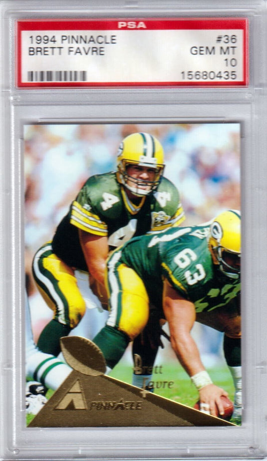 BRETT FAVRE 1994 Pinnacle #36 PSA 10 GEM MINT - PACKERS - Columbia Hobby - Sports Card Boxes - Toploaders - Card Savers