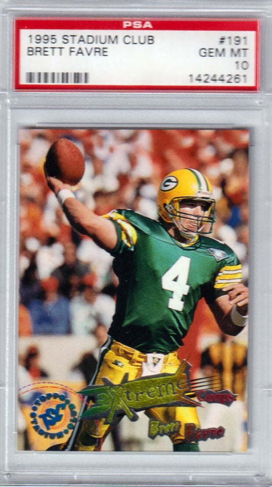 BRETT FAVRE 1995 Topps Stadium Club #191 PSA 10 GEM MINT - PACKERS - Columbia Hobby - Sports Card Boxes - Toploaders - Card Savers