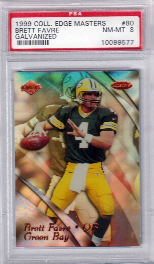 BRETT FAVRE 1999 Collectors Edge Masters Galvanized #/1000 PSA 8 NM - MT - PACKERS - Columbia Hobby - Sports Card Boxes - Toploaders - Card Savers