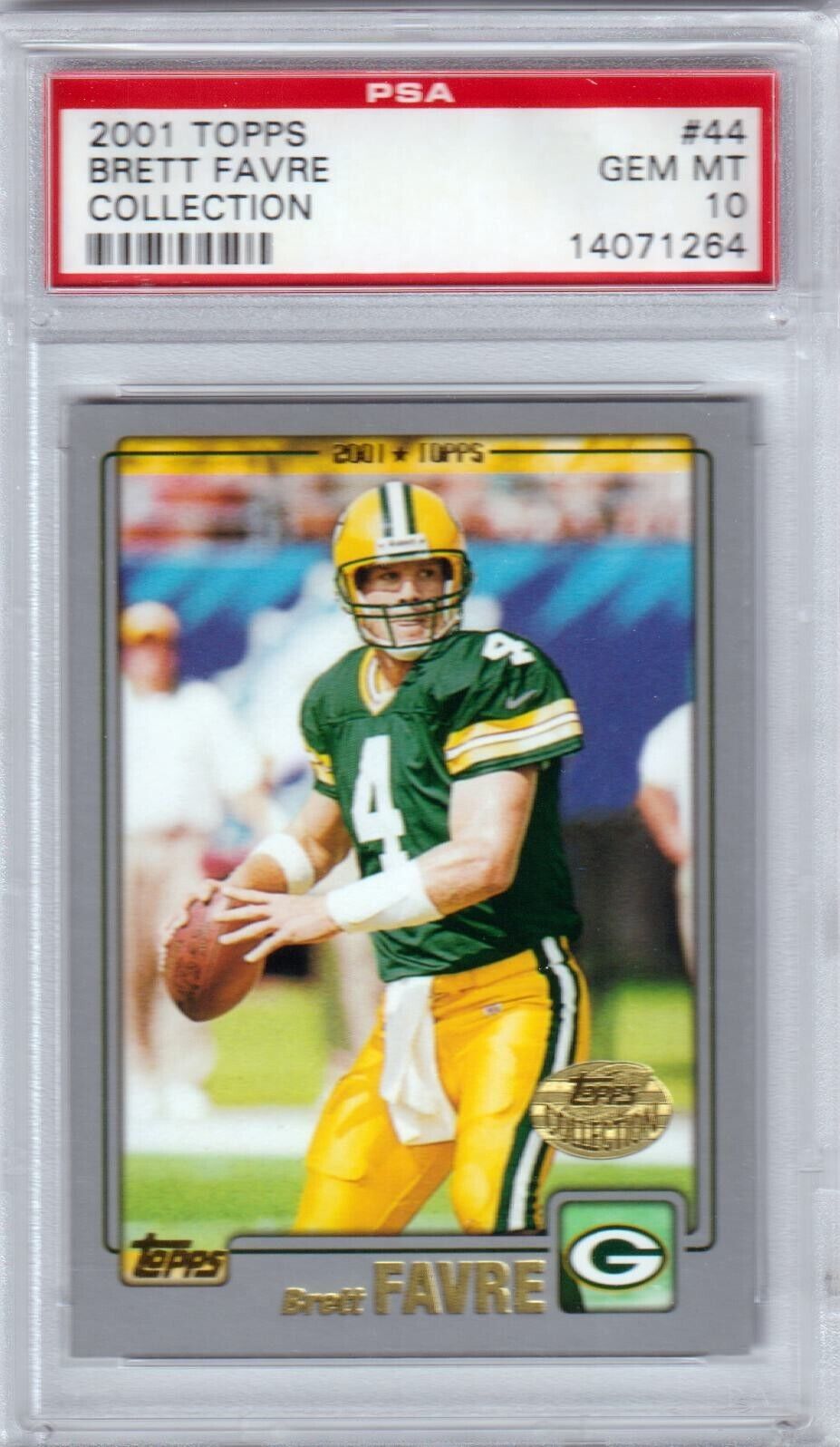 BRETT FAVRE 2001 Topps Collection #44 PSA 10 GEM MINT - PACKERS POP 8 - Columbia Hobby - Sports Card Boxes - Toploaders - Card Savers