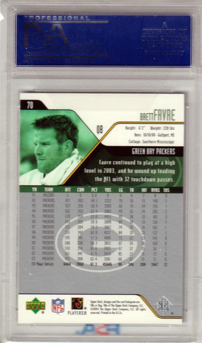 BRETT FAVRE 2004 Upper Deck #70 PSA 10 - PACKERS - Columbia Hobby - Sports Card Boxes - Toploaders - Card Savers