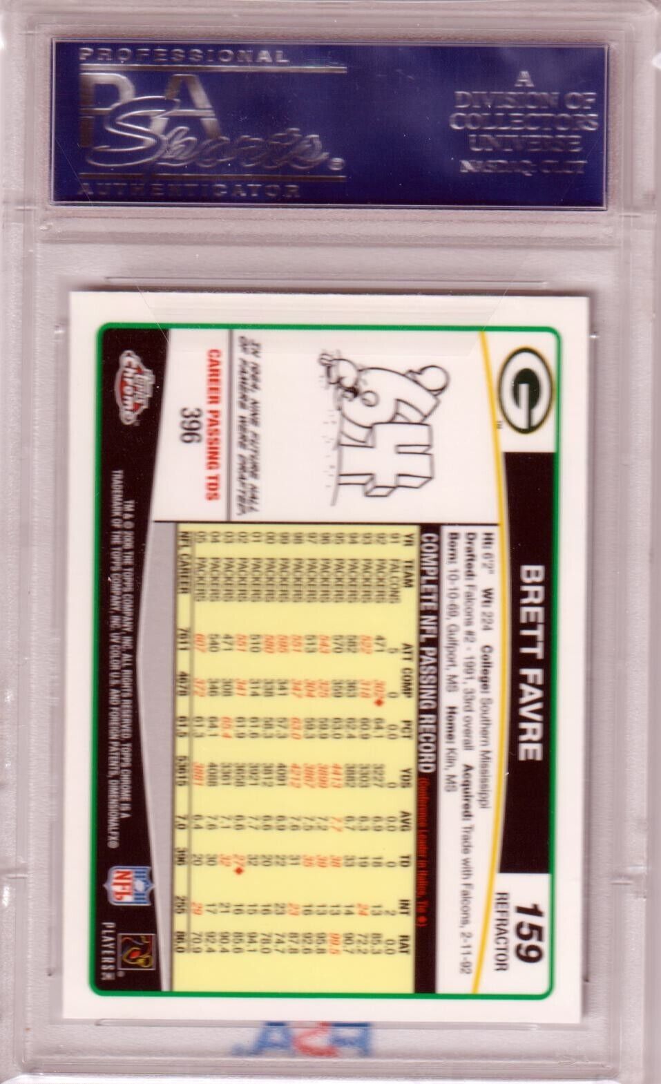 BRETT FAVRE 2006 Bowman Chrome Refractor #159 PSA 10 GEM MINT - PACKERS - Columbia Hobby - Sports Card Boxes - Toploaders - Card Savers