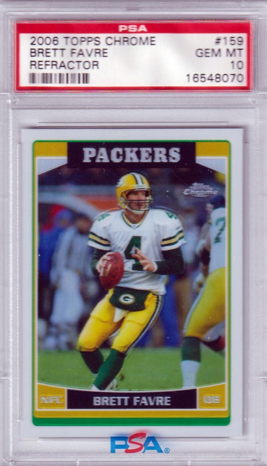 BRETT FAVRE 2006 Bowman Chrome Refractor #159 PSA 10 GEM MINT - PACKERS - Columbia Hobby - Sports Card Boxes - Toploaders - Card Savers