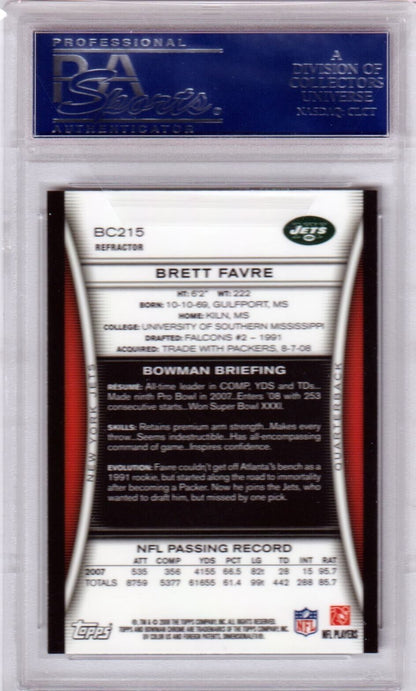 BRETT FAVRE 2008 Bowman Chrome Refractor #BC215 PSA 10 GEM MINT - JETS - Columbia Hobby - Sports Card Boxes - Toploaders - Card Savers