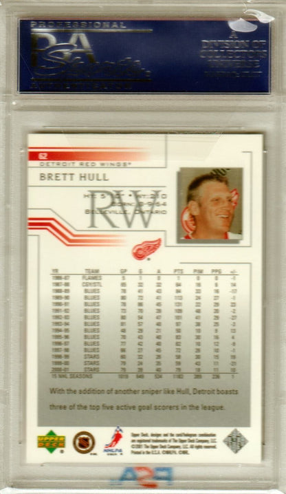 BRETT HULL 2001 Upper Deck #62 PSA 10 GEM MINT - RED WINGS POP 5 - Columbia Hobby - Sports Card Boxes - Toploaders - Card Savers