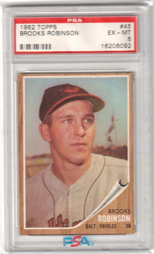 BROOKS ROBINSON 1962 Topps #45 PSA 6 EX - MT - ORIOLES - Columbia Hobby - Sports Card Boxes - Toploaders - Card Savers