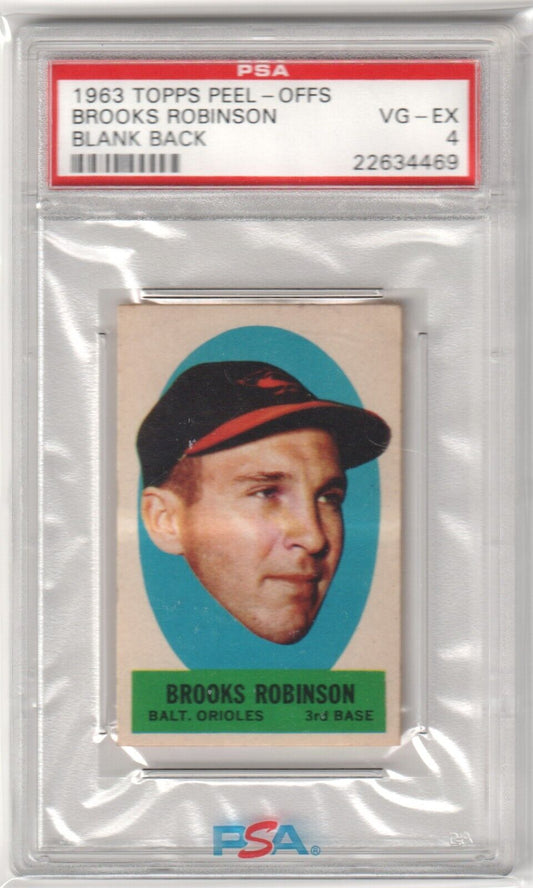 BROOKS ROBINSON 1963 Topps Peel - Offs Blank Back PSA 4 VG - EX - ORIOLES - Columbia Hobby - Sports Card Boxes - Toploaders - Card Savers