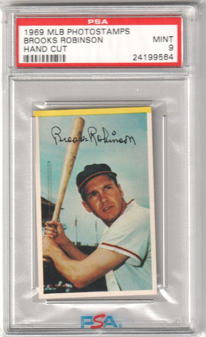 BROOKS ROBINSON 1969 MLB Photostamps PSA 9 MINT - ORIOLES - Columbia Hobby - Sports Card Boxes - Toploaders - Card Savers