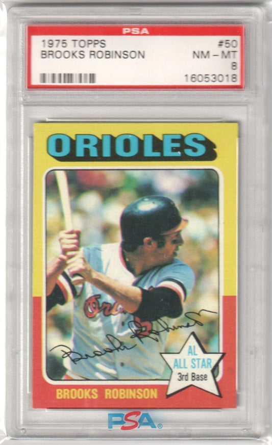 BROOKS ROBINSON 1975 Topps #50 PSA 8 NM - MT - ORIOLES - Columbia Hobby - Sports Card Boxes - Toploaders - Card Savers