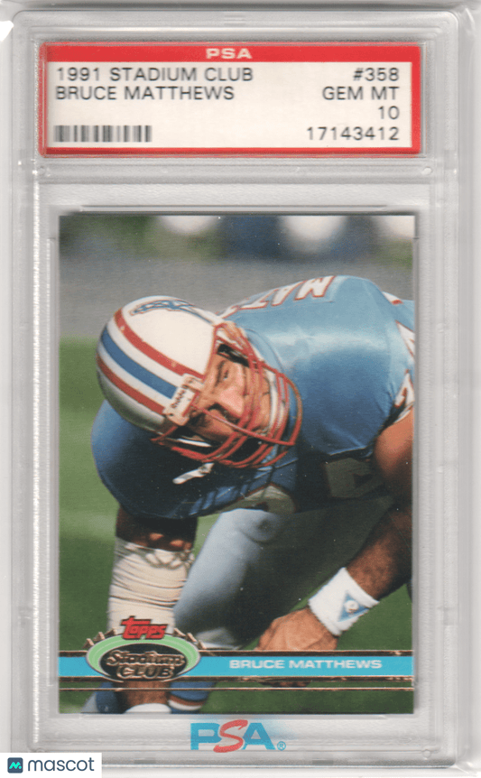 BRUCE MATTHEWS 1991 Topps Stadium Club 358 PSA 10 GEM MINT - OILERS Pop 2 - Columbia Hobby - Sports Card Boxes - Toploaders - Card Savers