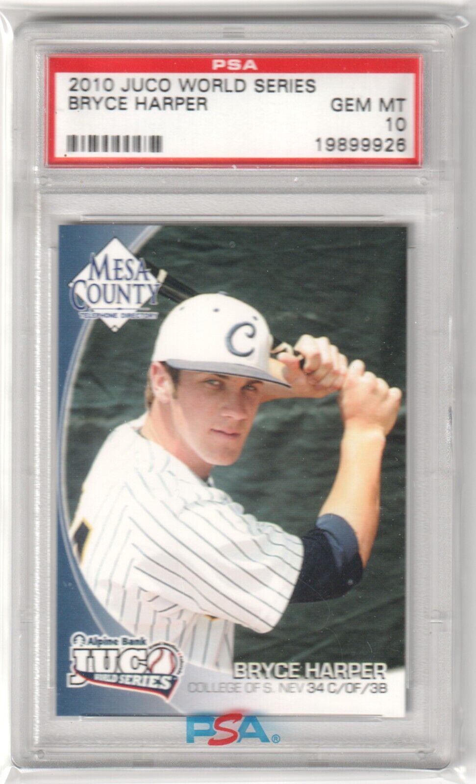 BRYCE HARPER 2010 JUCO World Series PSA 10 GEM MINT - PHILLIES - Columbia Hobby - Sports Card Boxes - Toploaders - Card Savers