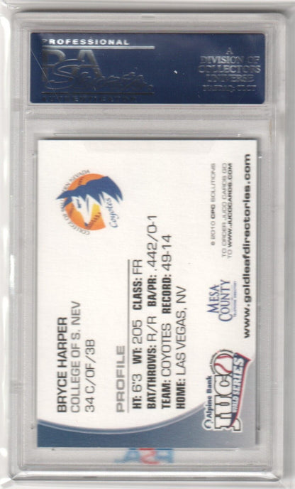 BRYCE HARPER 2010 JUCO World Series PSA 10 GEM MINT - PHILLIES - Columbia Hobby - Sports Card Boxes - Toploaders - Card Savers