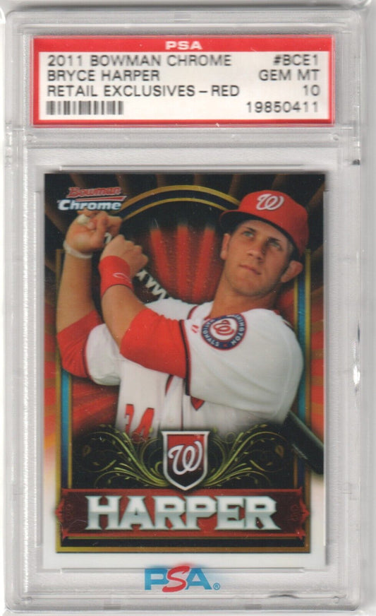 BRYCE HARPER 2011 Bowman Chrome RC Rookie Red #BCE1 PSA 10 GEM MINT - PHILLIES - Columbia Hobby - Sports Card Boxes - Toploaders - Card Savers