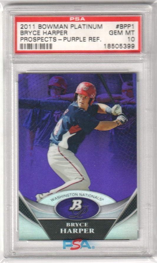 BRYCE HARPER 2011 Bowman Platinum Prospects Purple Refractor PSA 10 GEM MINT - Columbia Hobby - Sports Card Boxes - Toploaders - Card Savers