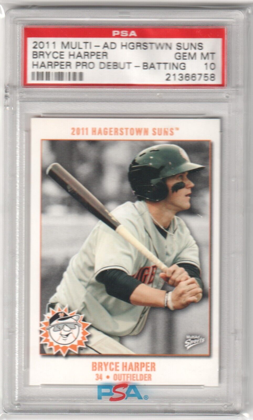 BRYCE HARPER 2011 Multi - Ad Hagerstown Suns RC PSA 10 GEM MINT - PHILLIES - Columbia Hobby - Sports Card Boxes - Toploaders - Card Savers