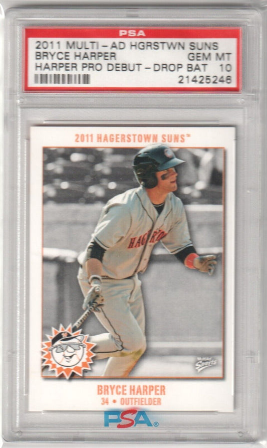 BRYCE HARPER 2011 Multi - Ad Hagerstown Suns RC PSA 10 GEM MINT - PHILLIES Bat - Columbia Hobby - Sports Card Boxes - Toploaders - Card Savers