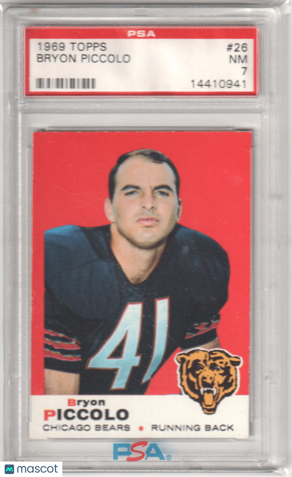 BRYON PICCOLO 1969 Topps RC Rookie 26 PSA 7 NM - BEARS - Columbia Hobby - Sports Card Boxes - Toploaders - Card Savers