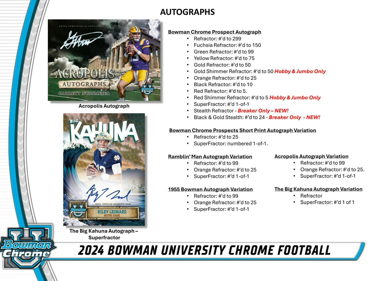 2024 Bowman University Chrome Football Hobby Jumbo Box