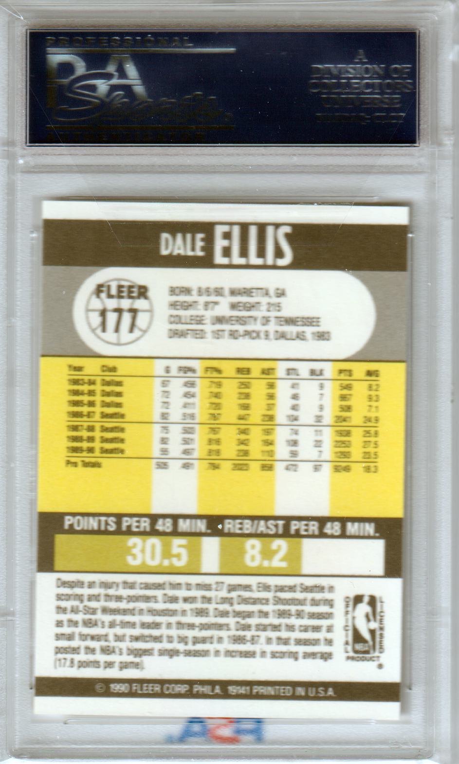 DALE ELLIS 1990-91 Fleer #177 PSA 10 GEM MINT - SUPERSONICS - POP 14