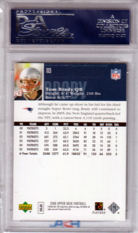 TOM BRADY 2006 Upper Deck #113 PSA 10 GEM MINT - PATRIOTS