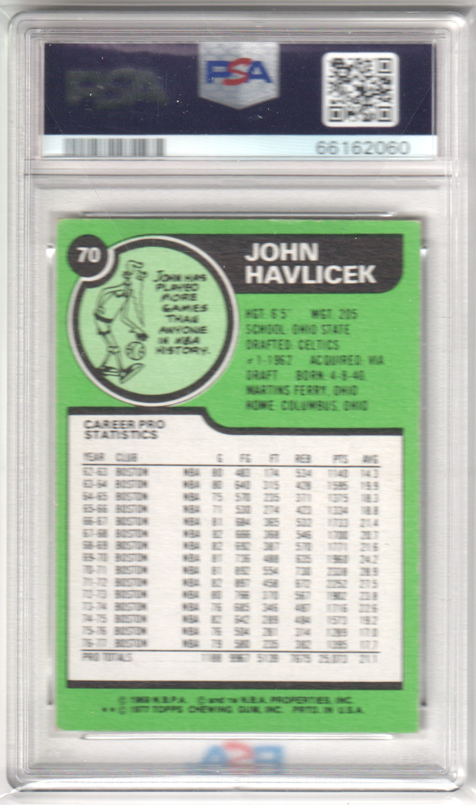 JOHN HAVLICEK 1977-78 Topps #70 PSA 5 EX - CELTICS