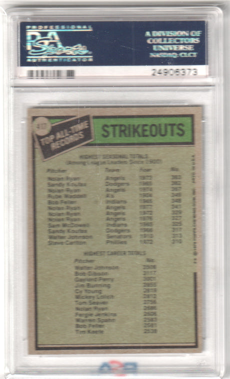 NOLAN RYAN WALTER JOHNSON Strikeout Leaders 1979 Topps #417  PSA 8 NM-MT