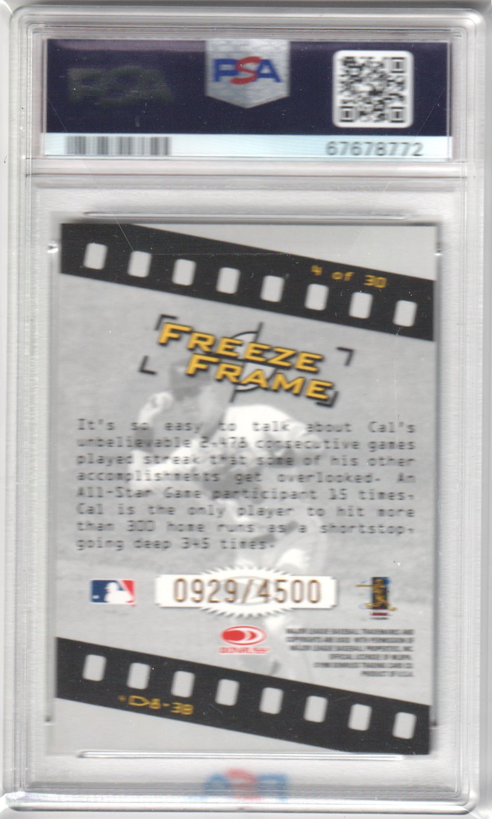 CAL RIPKEN JR. 1998 Studio Freeze Frame #/4500 PSA 8 NM - ORIOLES - Columbia Hobby - Sports Card Boxes - Toploaders - Card Savers