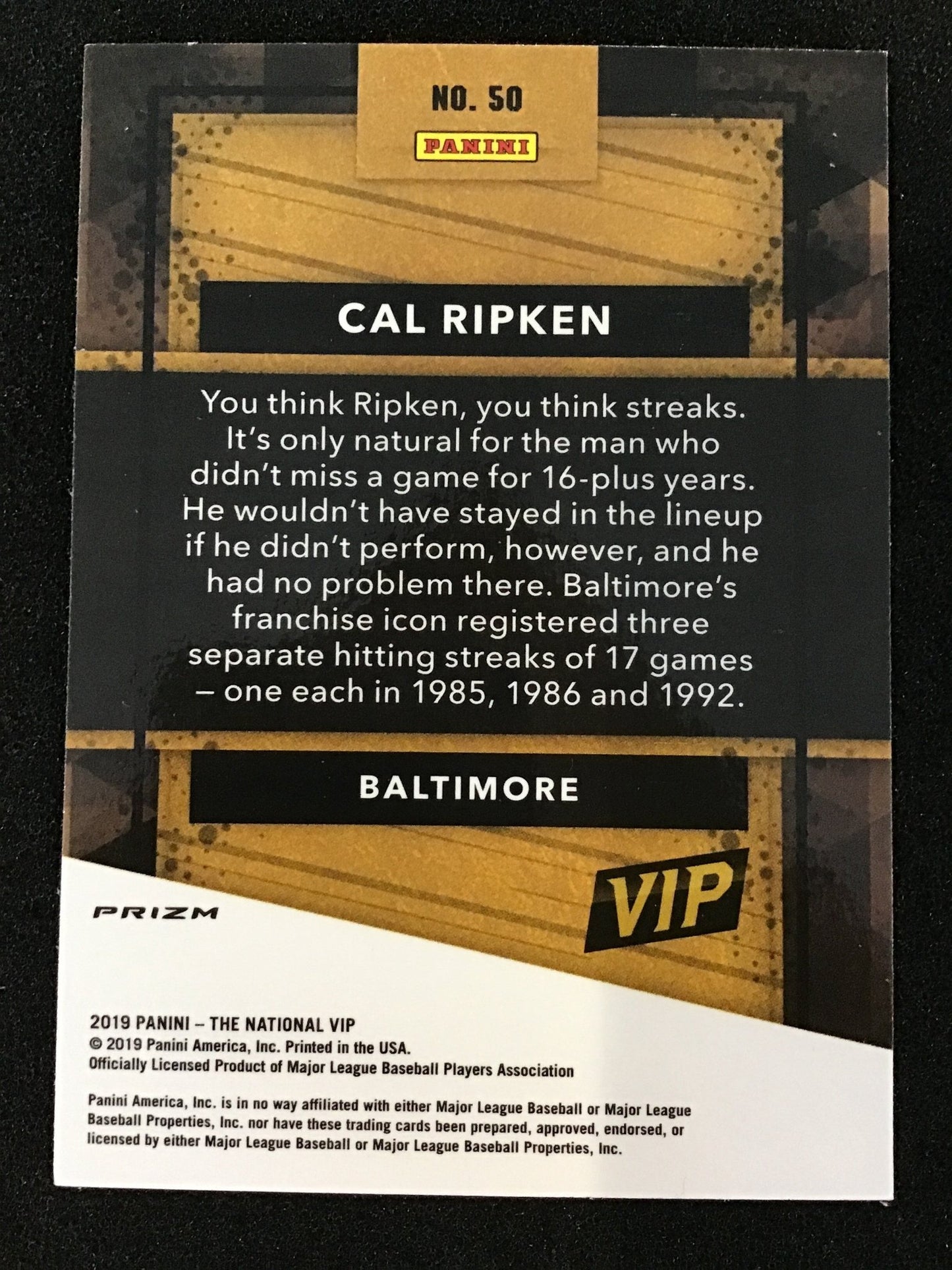 Cal Ripken Jr. 2019 Panini The National VIP Laser Prizm Baltimore Orioles - Columbia Hobby - Sports Card Boxes - Toploaders - Card Savers