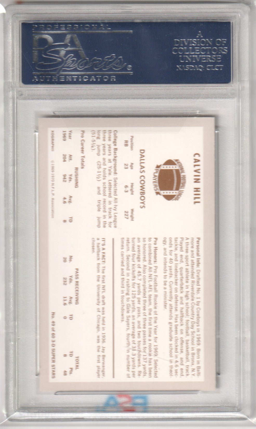CALVIN HILL 1970 Kellogg's 49 PSA 10 GEM MINT - COWBOYS - Columbia Hobby - Sports Card Boxes - Toploaders - Card Savers