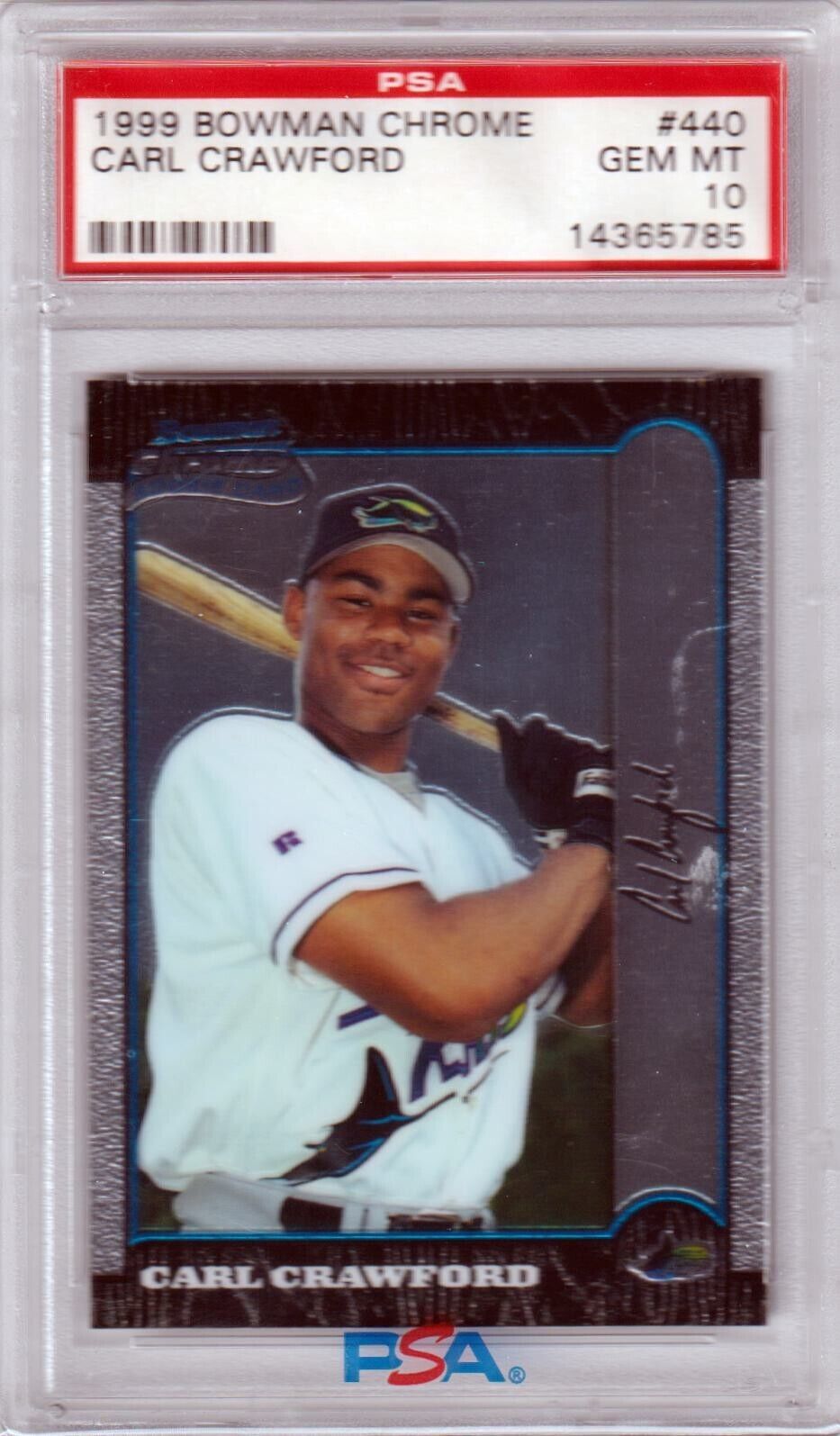 CARL CRAWFORD 1999 Bowman Chrome RC Rookie #440 PSA 10 GEM MINT - RAYS - Columbia Hobby - Sports Card Boxes - Toploaders - Card Savers