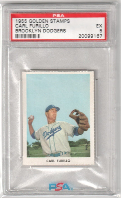 CARL FURILLO 1955 Golden Stamps PSA 5 EX - BROOKLYN DODGERS - Columbia Hobby - Sports Card Boxes - Toploaders - Card Savers