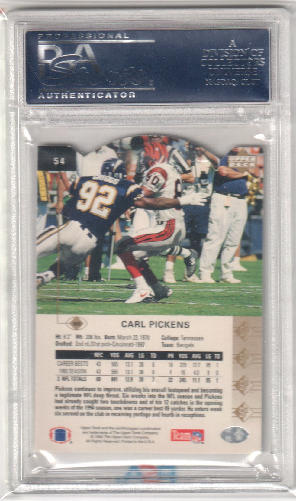 CARL PICKENS 1994 Upper Deck SP 54 Die Cut PSA 10 GEM MINT - BENGALS Pop 4 - Columbia Hobby - Sports Card Boxes - Toploaders - Card Savers