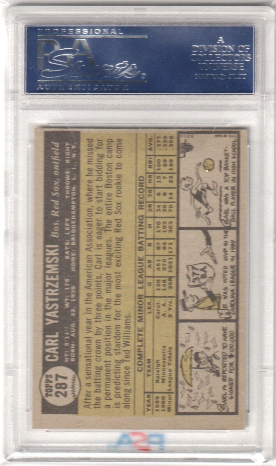 CARL YASTRZEMSKI 1961 Topps Star Rookie #287 PSA 5 EX - RED SOX - Columbia Hobby - Sports Card Boxes - Toploaders - Card Savers