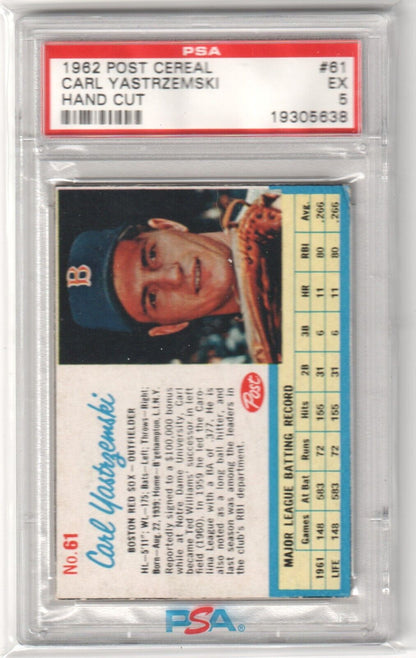 CARL YASTRZEMSKI 1962 Post Cereal #61 PSA 5 EX - RED SOX - Columbia Hobby - Sports Card Boxes - Toploaders - Card Savers