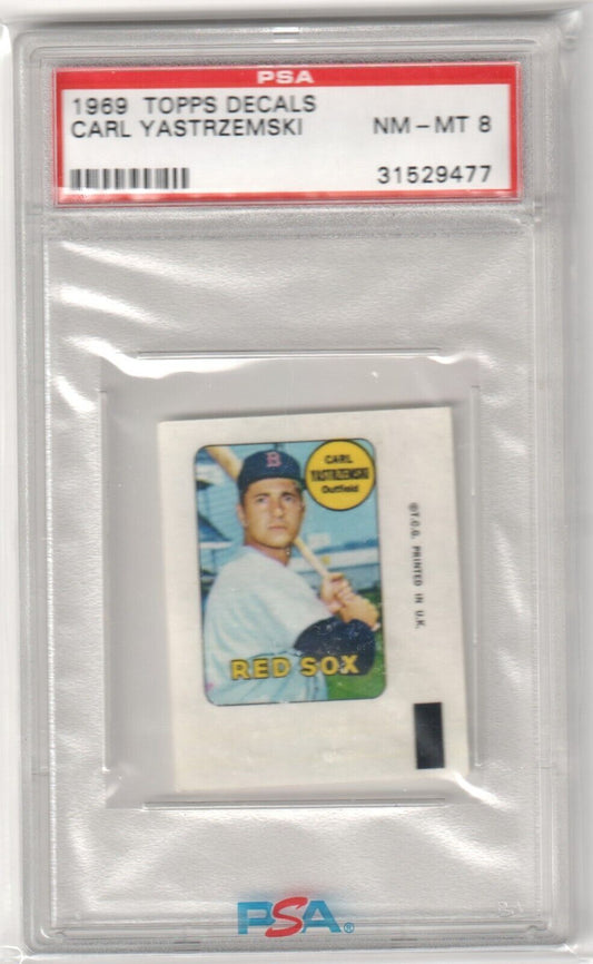 CARL YASTRZEMSKI 1969 Topps Decals PSA 8 NM - MT - RED SOX - Columbia Hobby - Sports Card Boxes - Toploaders - Card Savers