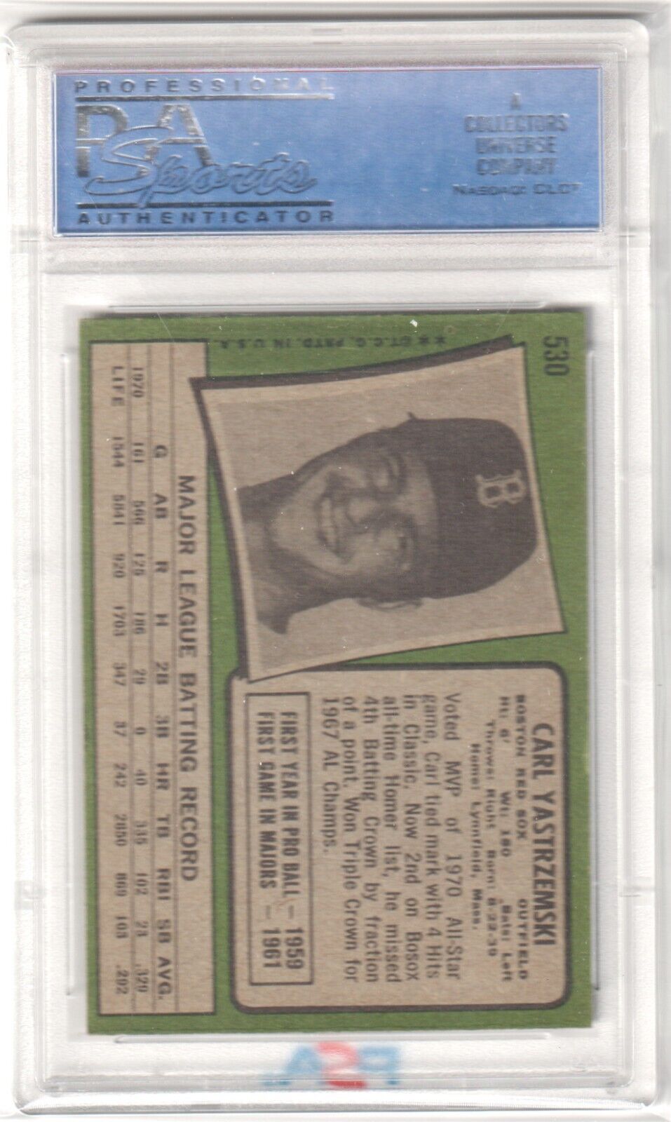 CARL YASTRZEMSKI 1971 Topps #530 PSA 7 NM - RED SOX - Columbia Hobby - Sports Card Boxes - Toploaders - Card Savers