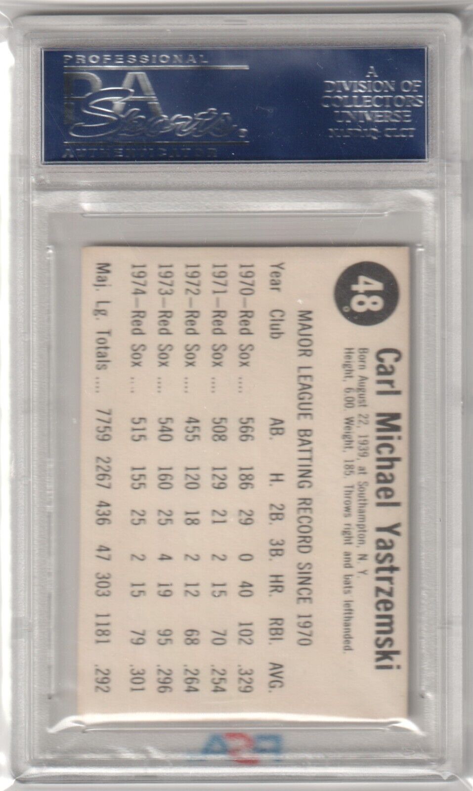 CARL YASTRZEMSKI 1975 Hostess #48 PSA 6 EX - MT - RED SOX - Columbia Hobby - Sports Card Boxes - Toploaders - Card Savers