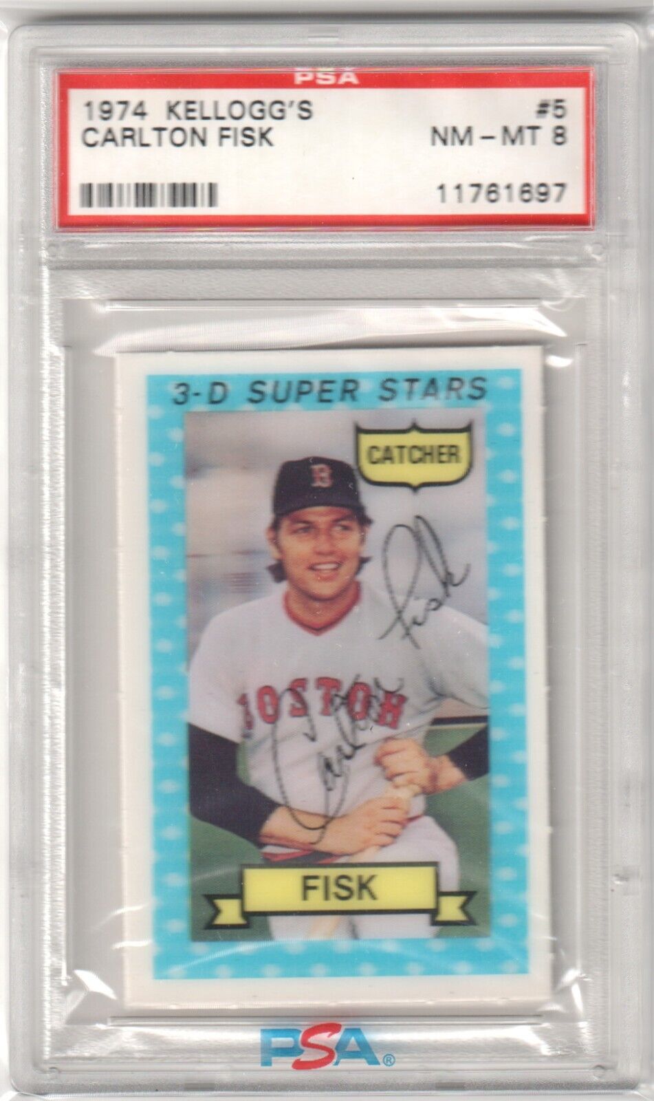 CARLTON FISK 1974 Kellogg's 3 - D Super Stars #5 PSA 8 NM - MT - RED SOX - Columbia Hobby - Sports Card Boxes - Toploaders - Card Savers