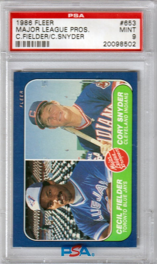 CECIL FIELDER 1986 Fleer RC Rookie Corey Snyder #659 PSA 9 MINT - Columbia Hobby - Sports Card Boxes - Toploaders - Card Savers