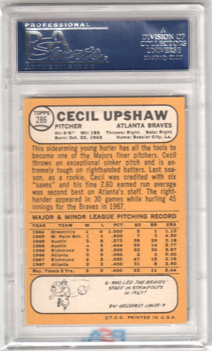 CECIL UPSHAW 1968 Topps #286 PSA 9 MINT - BRAVES - Columbia Hobby - Sports Card Boxes - Toploaders - Card Savers