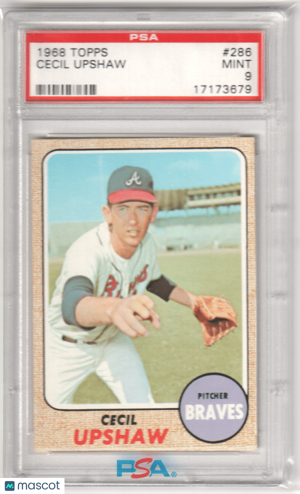 CECIL UPSHAW 1968 Topps #286 PSA 9 MINT - BRAVES - Columbia Hobby - Sports Card Boxes - Toploaders - Card Savers