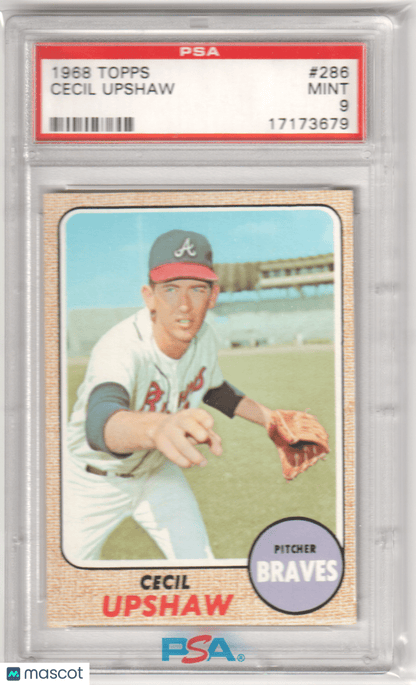CECIL UPSHAW 1968 Topps #286 PSA 9 MINT - BRAVES - Columbia Hobby - Sports Card Boxes - Toploaders - Card Savers