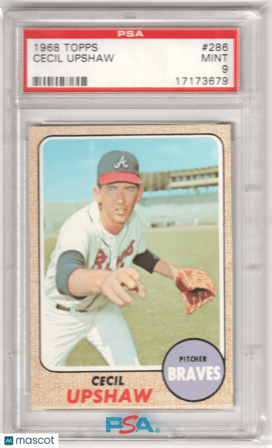 CECIL UPSHAW 1968 Topps #286 PSA 9 MINT - BRAVES - Columbia Hobby - Sports Card Boxes - Toploaders - Card Savers