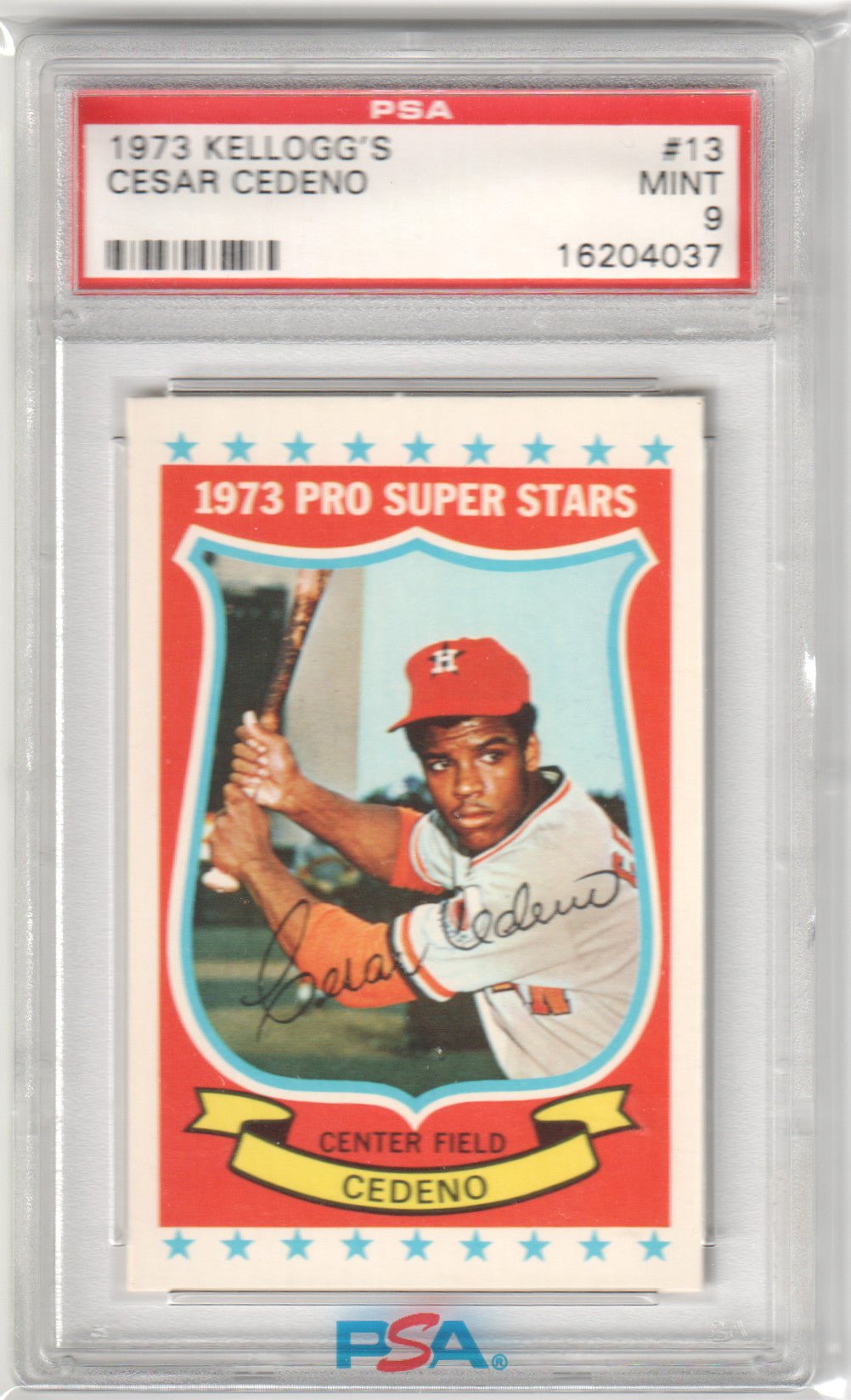 CESAR CEDENO 1973 Kelloggs Pro Super Stars #13 PSA 9 MINT - ASTROS - Columbia Hobby - Sports Card Boxes - Toploaders - Card Savers