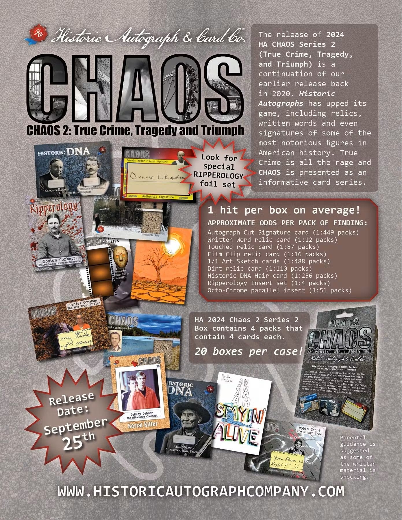 Chaos Series 2 Trading Cards Hobby Box (Historic Autographs 2024) - Columbia Hobby - Sports Card Boxes - Toploaders - Card Savers