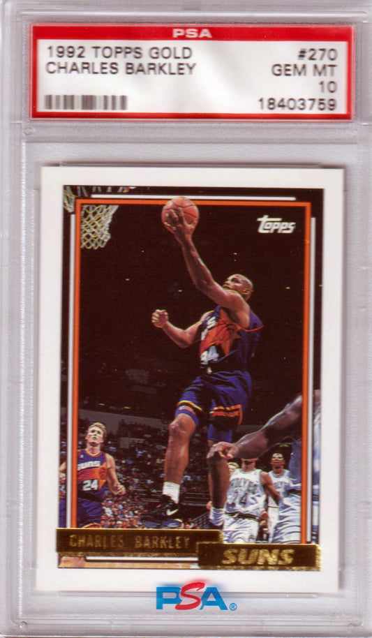 CHARLES BARKLEY 1992 Topps Gold #270 PSA 10 GEM MINT - SUNS - Columbia Hobby - Sports Card Boxes - Toploaders - Card Savers