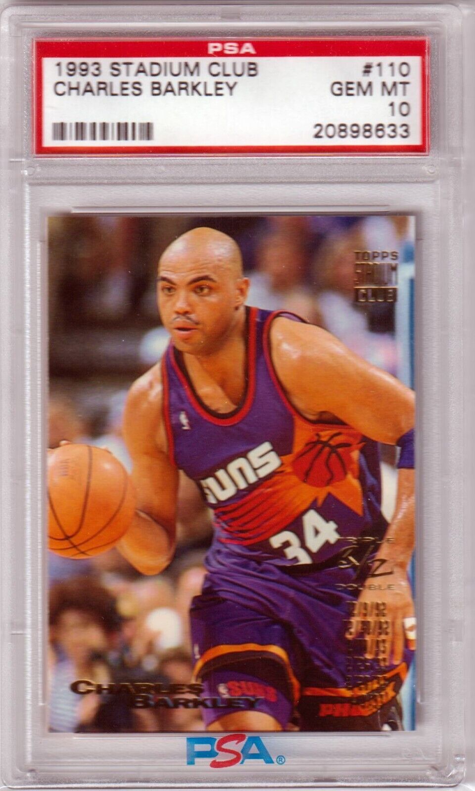 CHARLES BARKLEY 1993 - 94 Topps Stadium Club #110 PSA 10 GEM MINT - SUNS - Columbia Hobby - Sports Card Boxes - Toploaders - Card Savers